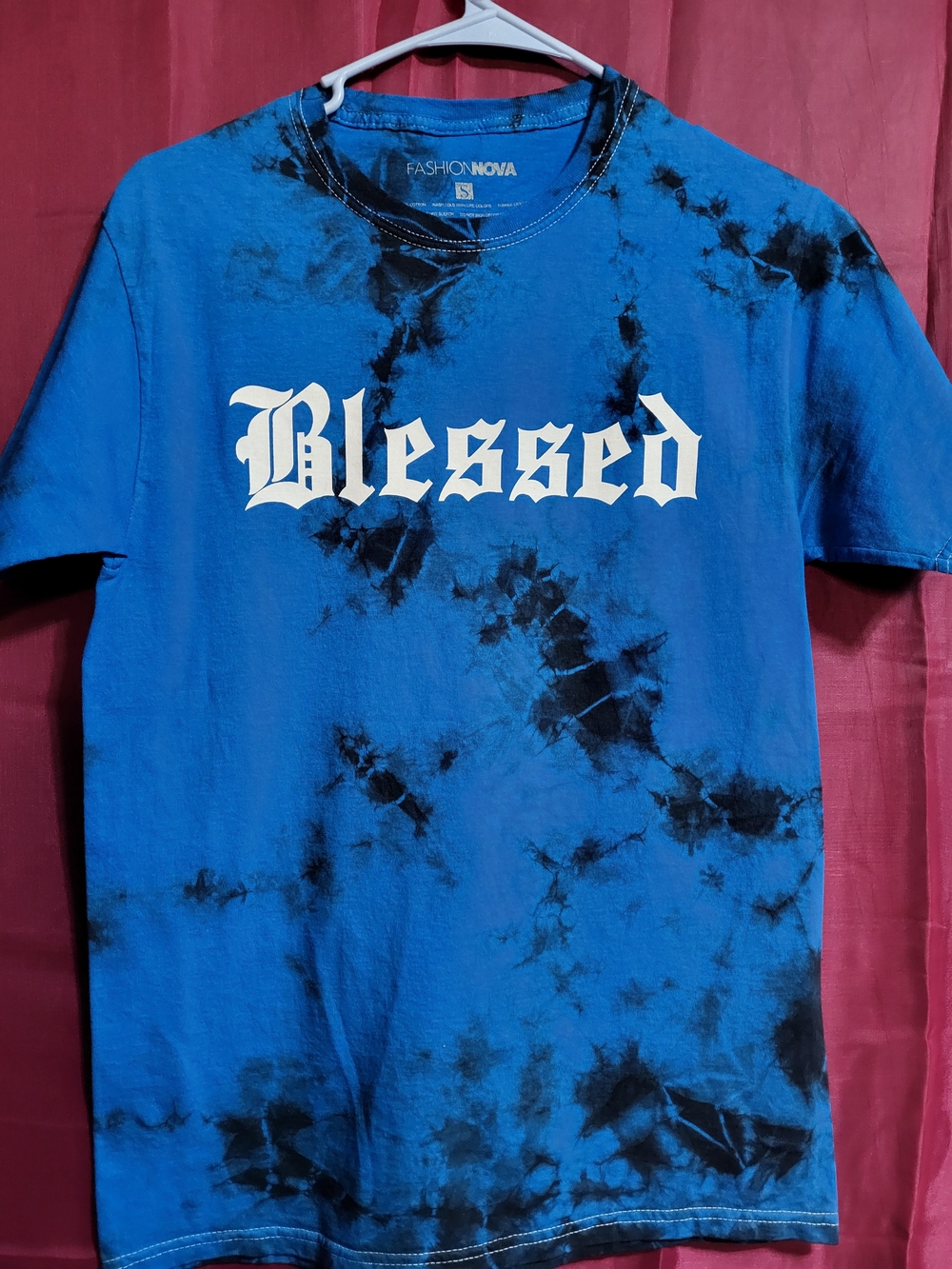 Fashion Nova Blue and Black 'Blessed' Tie-Dye Tee